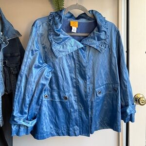 RUBY RD size 16 Metallic Blue 3/4 Sleeve Flap Pockets RAINCOAT jacket streetwear